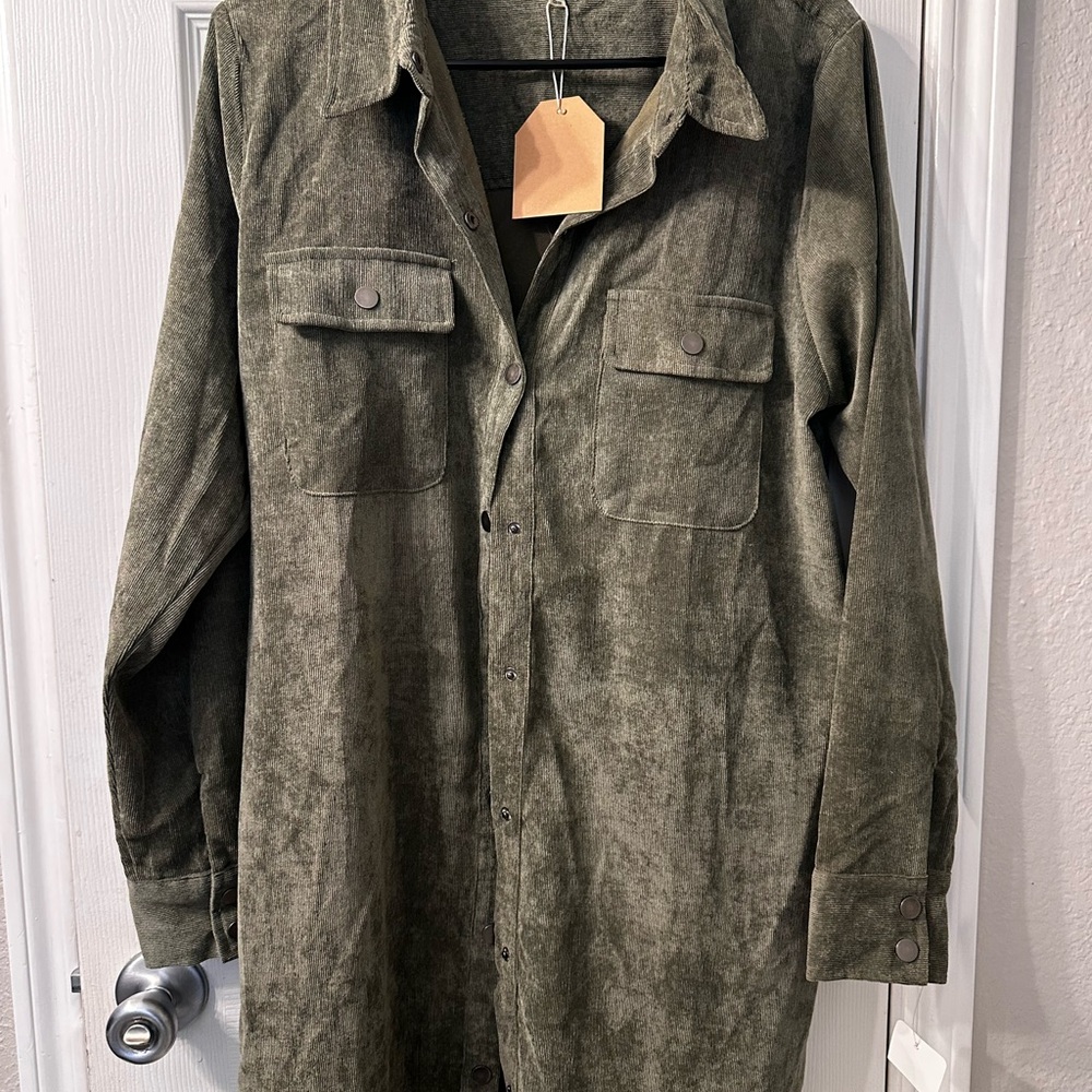 Olive Green Button-Up Shirt dress
